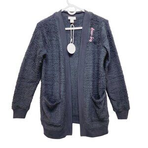 Lacey Chabert Collection Womens Black Fuzzy Open Cardigan With Pockets Size XS